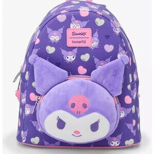 Loungefly -  Kuromi Hearts Plush Face Mini Backpack - NEW